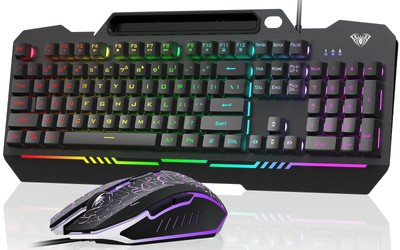 Gaming Keyboard, T102 104 Keys Gaming Keyboard and Mouse Combo with RGB Backl...