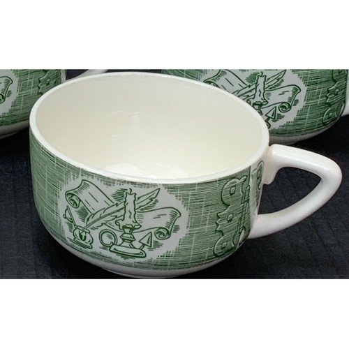 Vintage Restaurant Ware Coffee Tea Cups Green Scroll Candle Design Set of 5