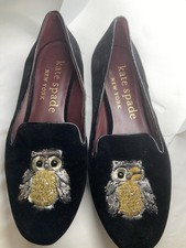Kate Spade Wink Lounge Owl Loafers Black Velvet Slip-On Shoes Women  s 8.5