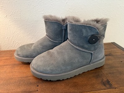 Grey Uggs Boots Mini Bailey Button UGG Australia Women Size 8