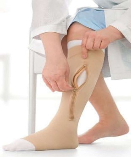 UlcerCare Zippered Unisex Open Toe Knee High Support Sock Size: 2X-Large, Leg: R - 第 1/2 張圖片