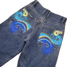 Unbranded Jean Shorts Mens 32 (30) Embroidered Jorts Skater Hip Hop  Jnco Style