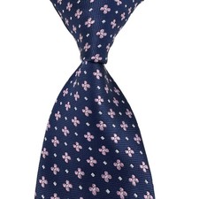 New Luxury Floral Dark Blue Pink White Jacquard Woven 100 Silk Mens Tie Necktie