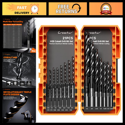 21pcs Cobalt Drill Bit Set for Hardened Metal & Stainless Steel, TiAlN Coated, 1