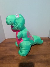 1992 Fisher-Price Puffalump Dino-Roar Tyrannosaurus Rex 12" Green Pink Nylon