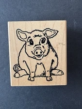 Graphic Word Funny Sitting Pig Happy Rubber Stamp Schmidt