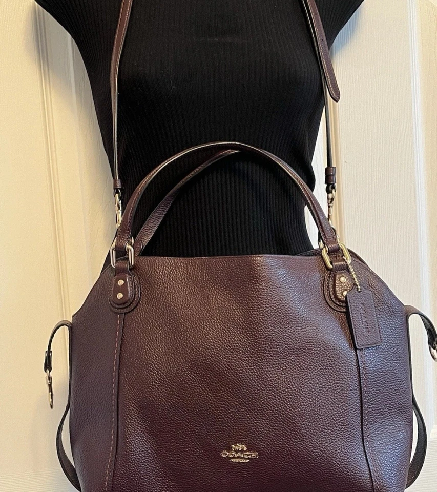 Bolso de Hombro Coach Edie Calidad Cuero Guijarro Caoba Diseñador Bolso de Mano Cartera Foto 2 de 4