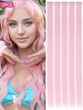 5pcs 20 Inch Pink Straight Synthetic Clip-In Hair Extensions