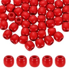 200Pcs Wooden Loose Beads, Colored Round Pony Wood Beads for Crafts, Red