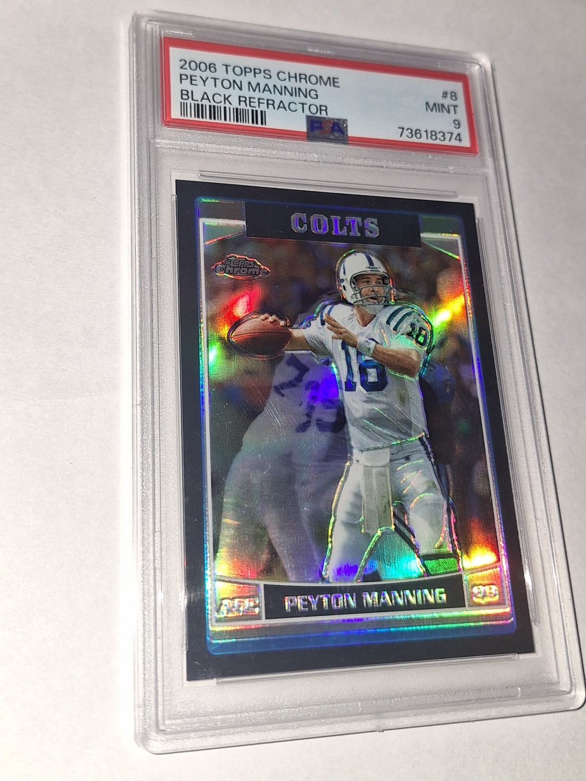 Peyton Manning 2006 Topps Chrome Black Refractor 108/199 PSA Mint 9 view 3