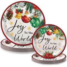 48 Pcs Christmas Paper Plates Include 9 Inch Joy to The World Plate 7 Inch Wa...