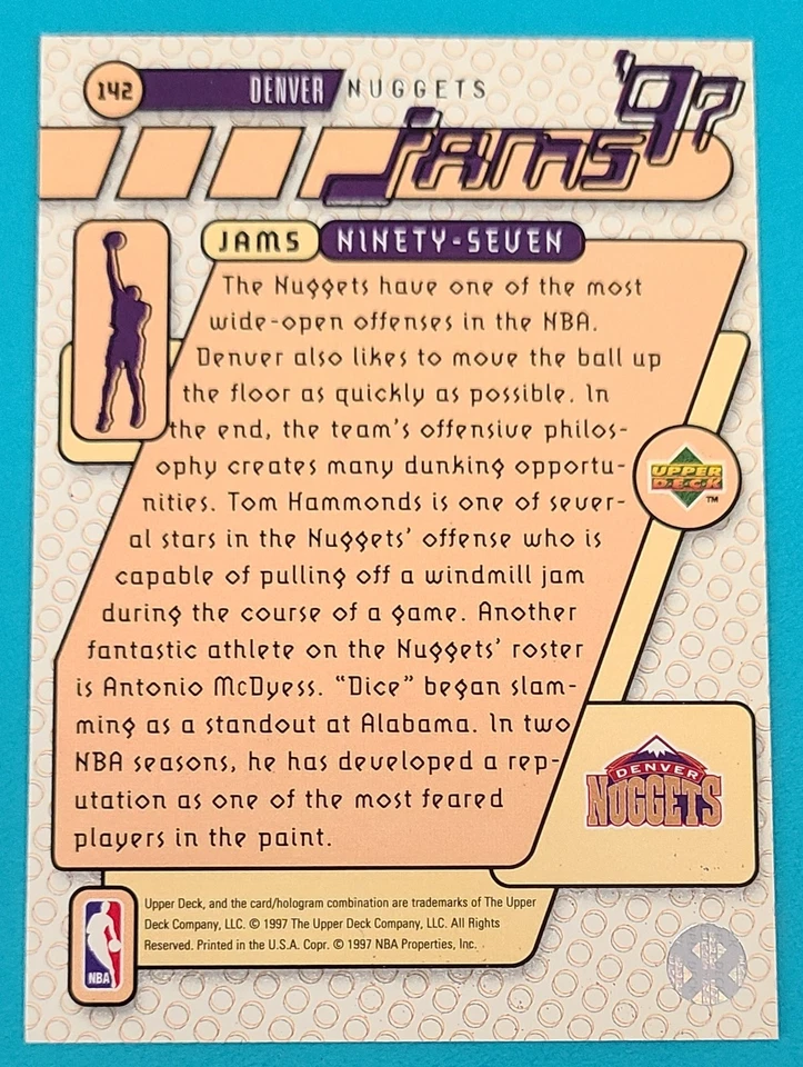1997-98 Upper Deck #142 Tom Hammonds Denver Nuggets BASKETBALL Card M7 - Image 2 of 2
