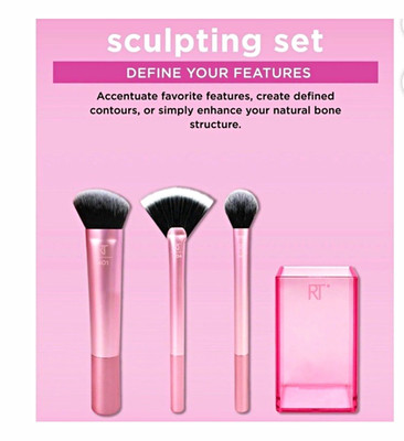 NIP Real Techniques Sculpting Set 4-Pc Makeup Brush Kit w/ Brush Holder Pink
