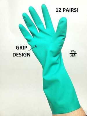 #ad 12 Reusable Kitchen House Cleaning Dishwashing Chemical Resistant Nitrile Gloves $12.95