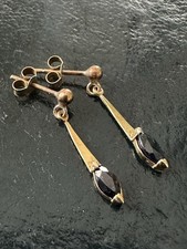 Vintage 9ct Gold Sapphire Drop Earrings | Marquise Cut Sapphire Dangles | 2.2cm