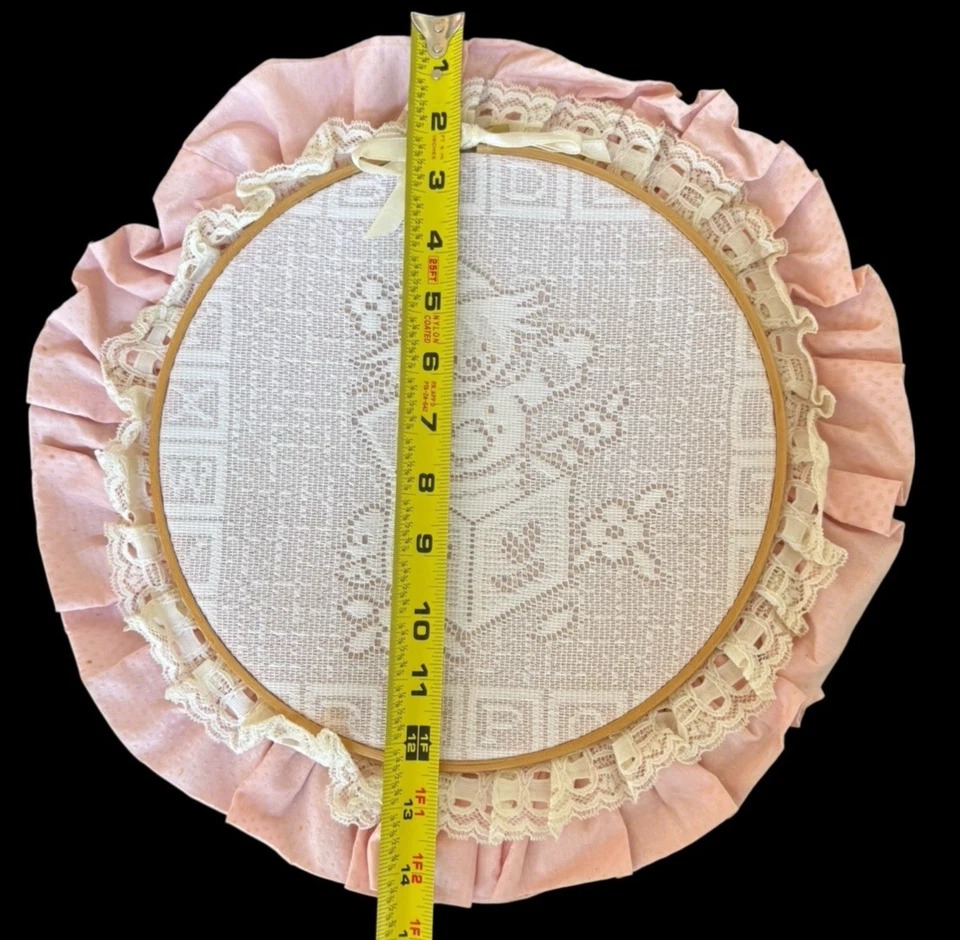 Clown Wall Hanging Lace Net Homemade Wooden Hoop Round 7.5" Cross Stitch - Image 3 of 4