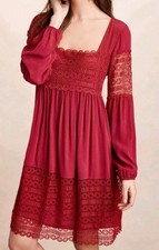 Anthropologie Floreat Aveline Raspberry Red Crochet Lace Mini Babydoll Dress Sz8