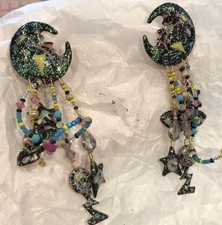 VTG Lunch At Ritz Celestial SPACE MOON STAR PLANET 4" Dangle PIERCED Earrings