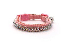 Pink Velvet Pet Collar with Crystal Bling Trim for cats and small dogs