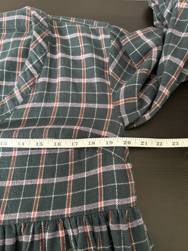 Madewell mini abito donna a strati in flanella Colette babydoll taglia 6 verde a quadri - Foto 12 di 13