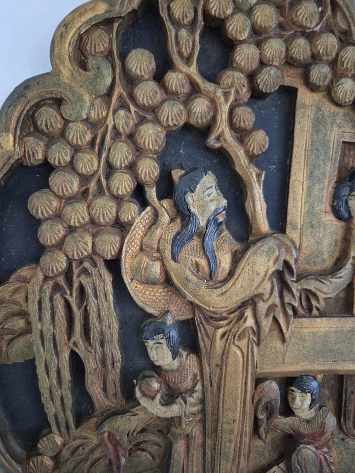 painel de madeira esculpido chinês, emoldurado  - Imagem 4 de 4