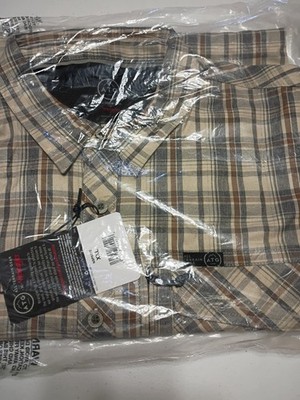 Wrangler ATG Shirt Men XXL Beige Plaid Utility Terrain Gear Regular Long Sleeve