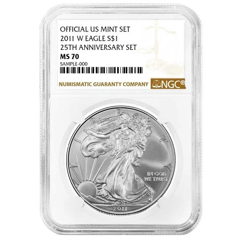 2011-W $1 1-oz Burnished American Silver Eagle 25th Anniversary NGC MS70 Brown