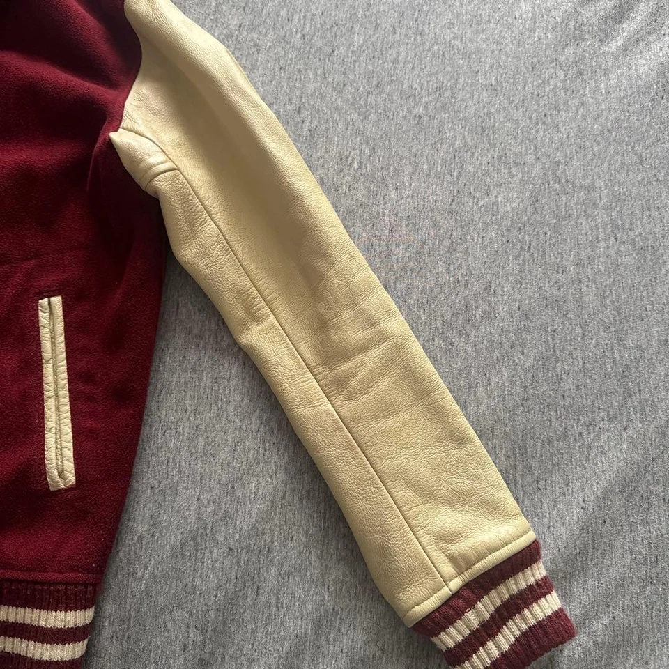 BEAMS Stadium Jacket Red Leather Wool Size M Used - Image 2 of 4