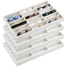 4 Pcs Beige Sunglass Organizer Trays 18 Grids Velvet Glasses Holder Jewelry D...