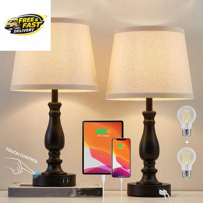 Lamps for Bedroom Set of 2,Touch Bedside Table Lamp with USB C+A Ports,Dimmable