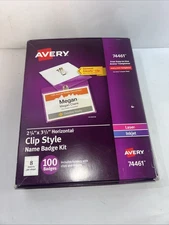 Avery 74461 Clip Style Name Badge Kit 2 1/4"X3 1/2" Laser Inkjet 62 ct OPEN BOX