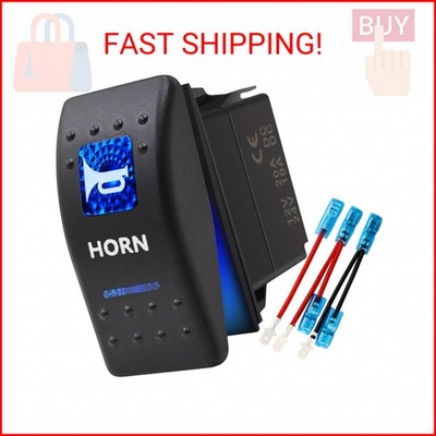 Momentary Horn Button Waterproof Rocker Switch Toggle - ON/OFF Blue LED Light -