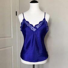 Vintage 90  s Victoria  s Secret Gold Label Blue Satin Lace Camisole Top