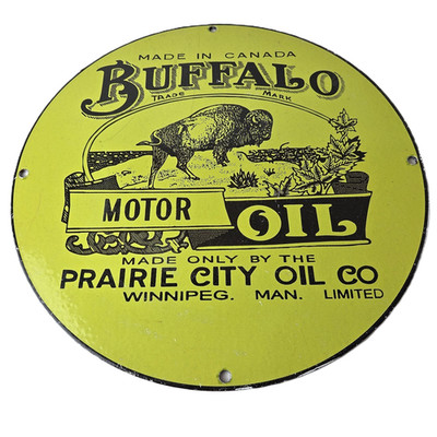 Vintage Buffalo Motor Oil Sign - Heavy Gas Service Pump Plate Porcelain Sign