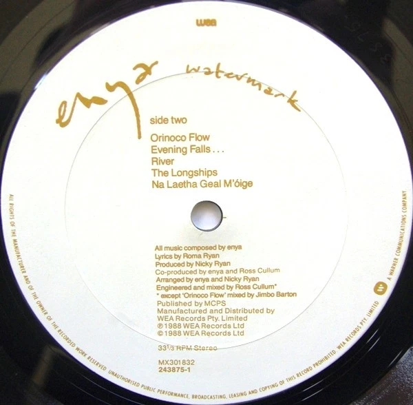 Enya - Watermark-1988 (VG+/[VG+) - "Vinyl Record" - Image 4 of 4