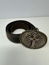 Nocona Women  s Sz S Leather Belt With Rhinestone Cross Buckle Aged Black O0