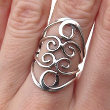 925 Sterling Silver Vintage Mexico Swirl Floral Oxidized Ring Size 6.25