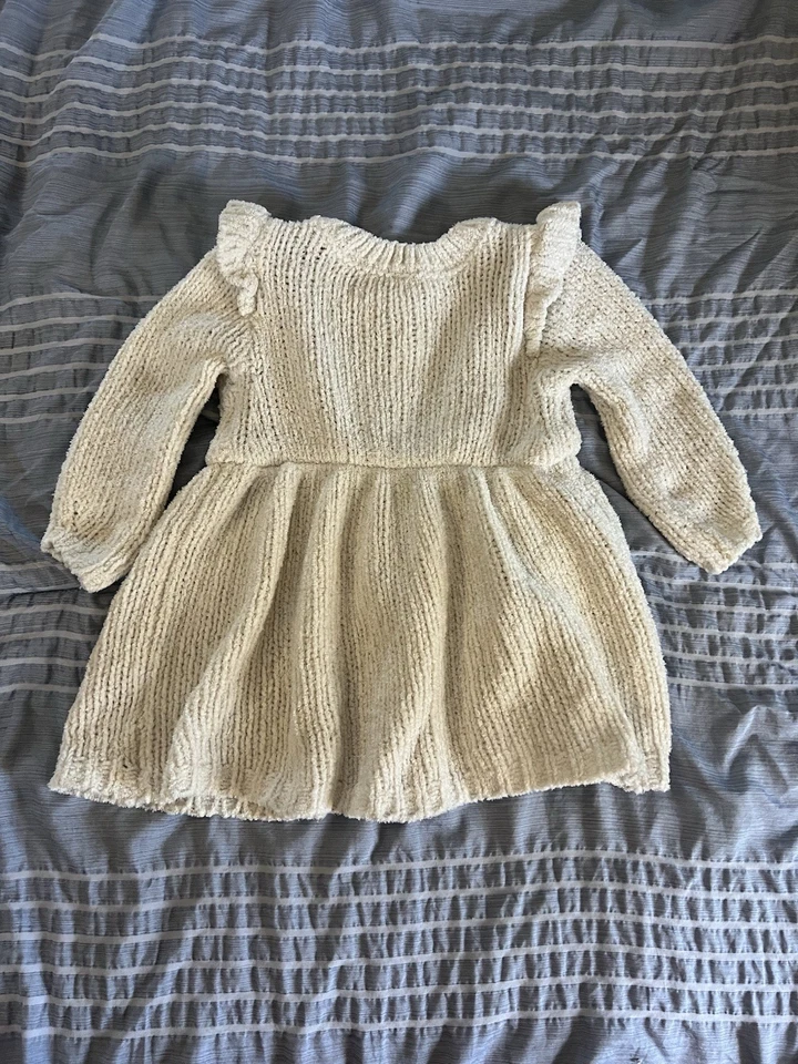 Vestido Nordstrom Bebé Suave Tejido Volantes Manga Larga Crema 6 Meses Foto 4 de 4