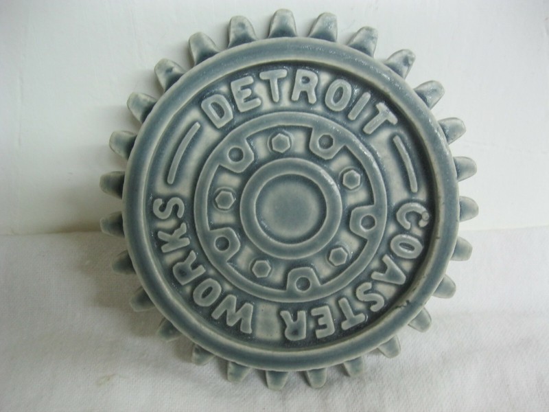 handcrafted pottery coaster Detroit Coaster Works - gray - sgn Pruchier? 2019