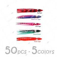 50pcs 4.75" Fishing Squid Skirt Octopus Trolling Hoochies Soft Lure 5-colors @US