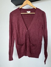 British FatFace Brand, Burgundy Red Button Cardigan, Bobble Texture Scallop Trim