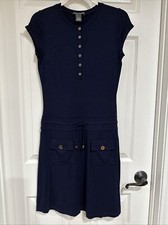 Chelsea & Theodore SZ 2 Sleeveless Shirt Dress Knee Length Navy Blue