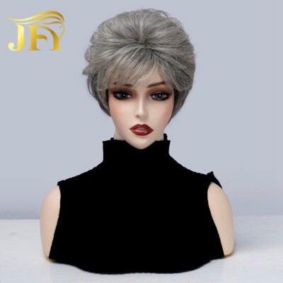 Gray Pixie wigs with Bangs Natural Grey Human Hair Pixie Cut Wig for Women