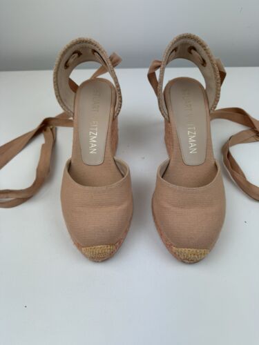 Stuart Weitzman Canvas D'Orsay Pink Pumps Espadrilles Wedges Size 7.5 - Picture 3 of 18