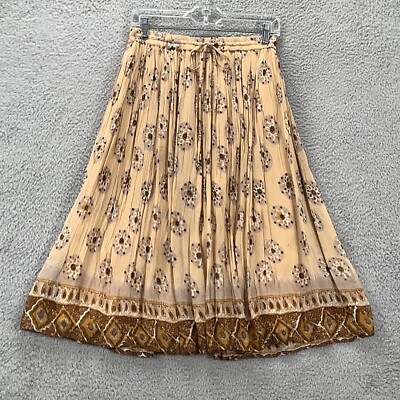 Style Co Midi Skirt Women Petite M Rayon Elastic Waist Gold Lined Pleats  Boho
