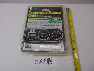 CAR AUTO BOAT TRAVELING STAND COMPASS BALL THERMOMETER BLACK 1990'S VINTAGE