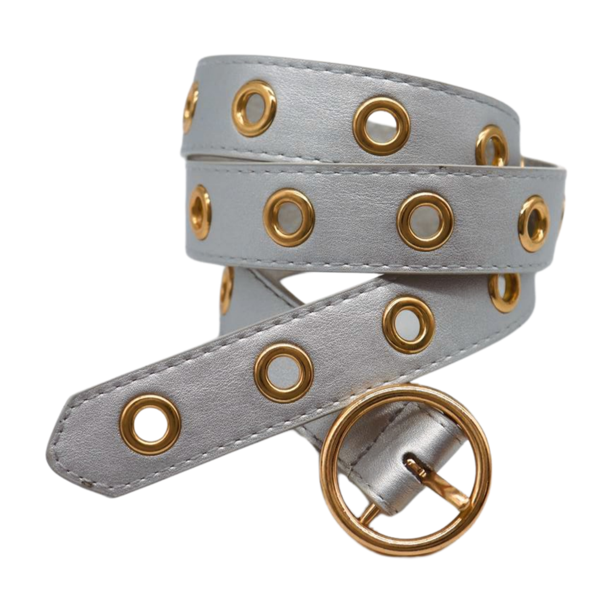 Women Silver Faux Leather Band Holes Skinny Belt Hip Waist  display picture 1