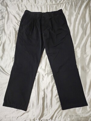 Men's George Black Pleated Front Straight Leg Dress Pants Slacks Size 36x32 