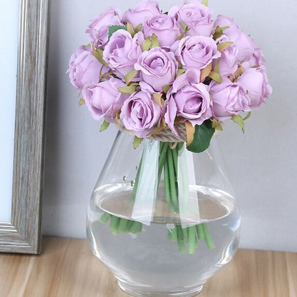 12 Heads Silk Rose Artificial Flowers Fake Bouquet Buch Home Wedding Party Decor