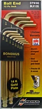 Inch Hex Balldriver LNGArm L-Wrench Set 12pcs .050"-5/16"Goldguard Bondhus37936